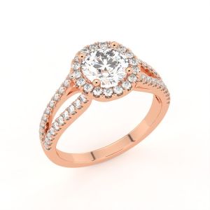 Split Shank Round Halo Diamond Engagement Ring